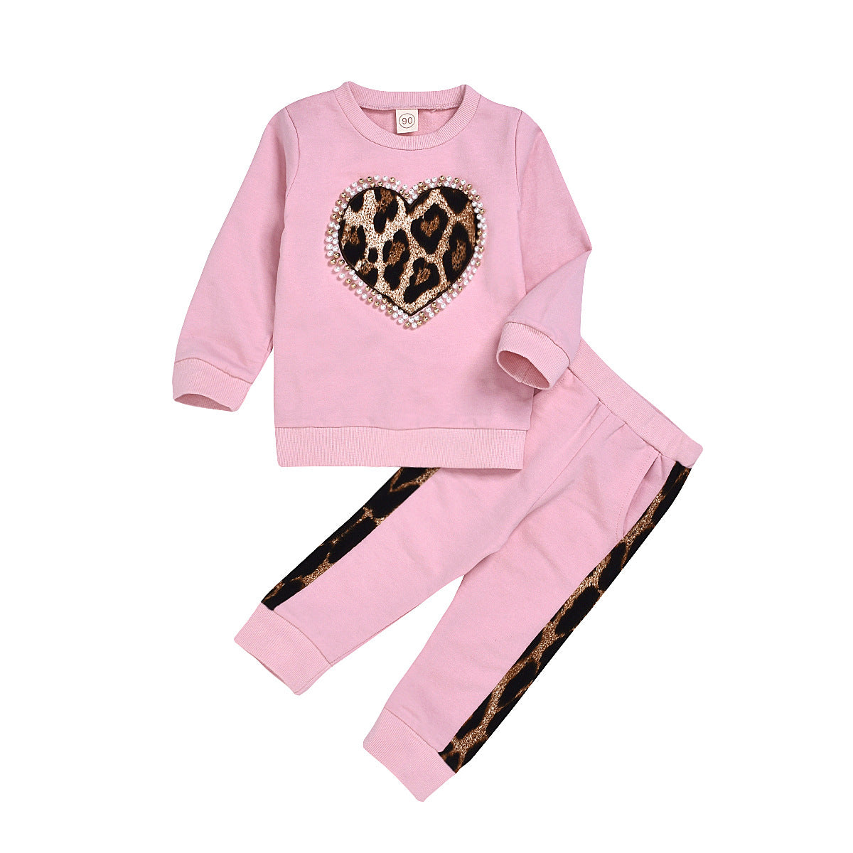 Wholesale Cotton Children's Leopard Print Trendy Hoodie Two-piece Set